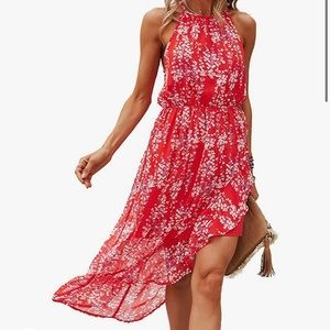 NWOT Brovave red floral halter dress.
